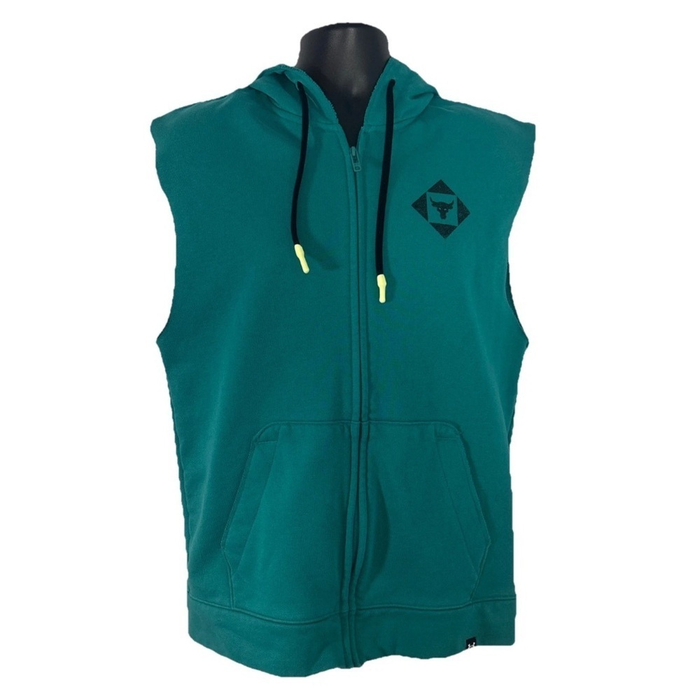 Under Armour Project Rock Full Zip Sleeveless Hoodie Teal Size Medium